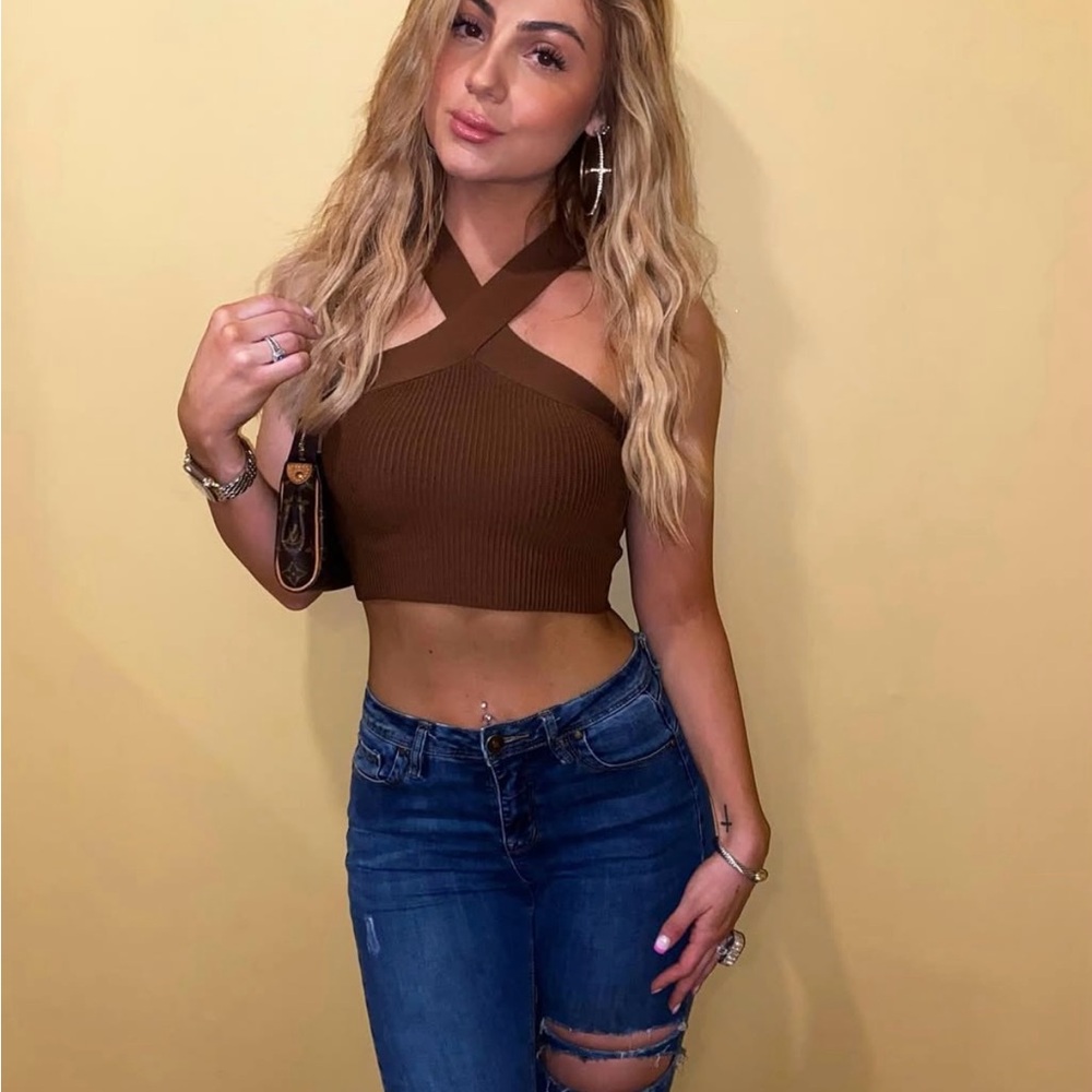 Babaton Brown Cross Halter Top